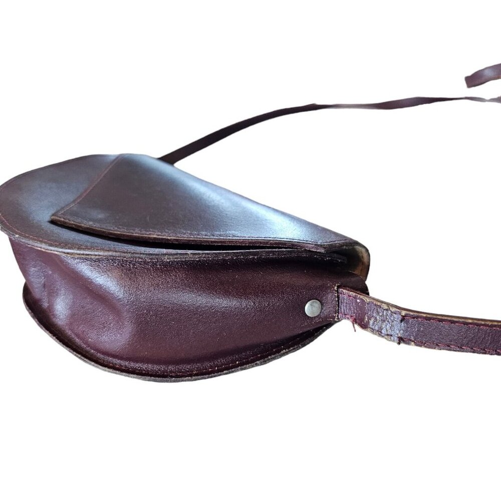 Vintage 80s Oxblood Leather Saddle Bag Purse‎ W Wallet Half Moon Brazil Boho - Picture 7 of 16